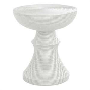 Pemberly Row 25&quot Round Ribbed Bowl-Top Indoor/Outdoor Accent Table in White