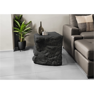Pemberly Row 25&quot Natural Rock Indoor/Outdoor Accent Table in Black