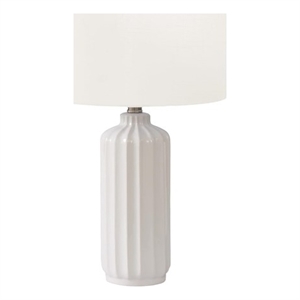 Pemberly Row 23&quot Glossy Cream Ribbed Ceramic Table Lamp with Ivory Shade