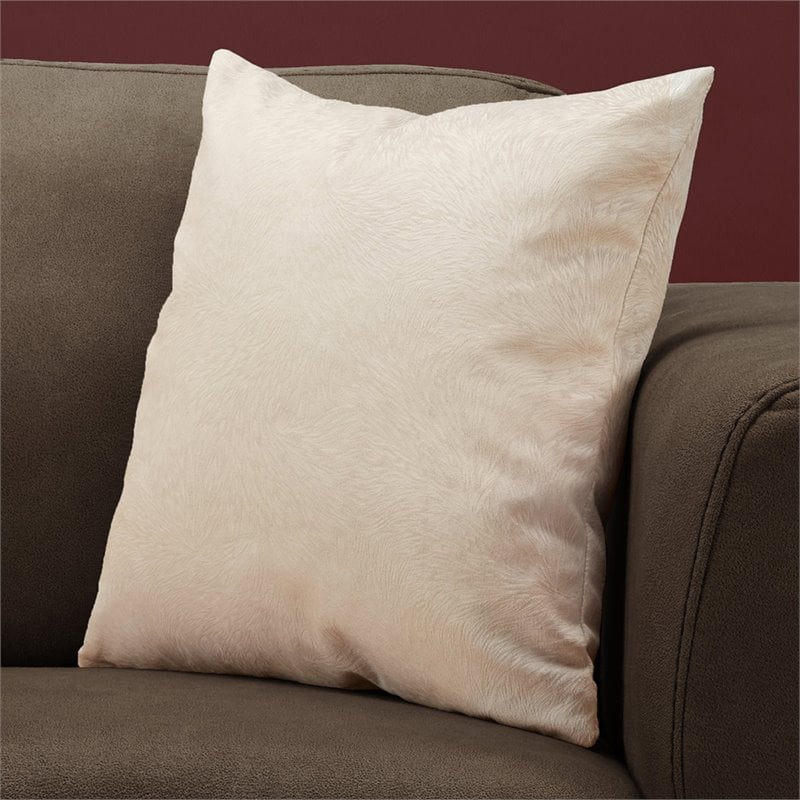 Pemberly Row 18x18 Velvet Feathered Pattern Accent Throw Pillow in Light Taupe