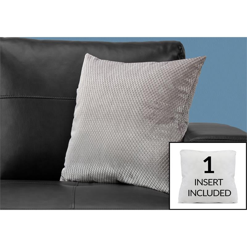 Pemberly Row 18x18 Diamond Velvet Accent Throw Pillow in Silver