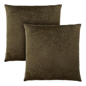 Pemberly Row Floral Velvet Accent Throw Pillow Set of 2 in Dark Green