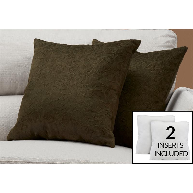 Pemberly Row Floral Velvet Accent Throw Pillow Set of 2 in Dark Green