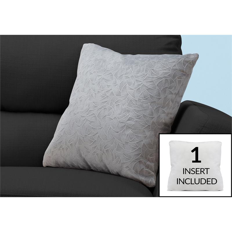 Pemberly Row 18x18 Floral Velvet Accent Throw Pillow in Light Gray
