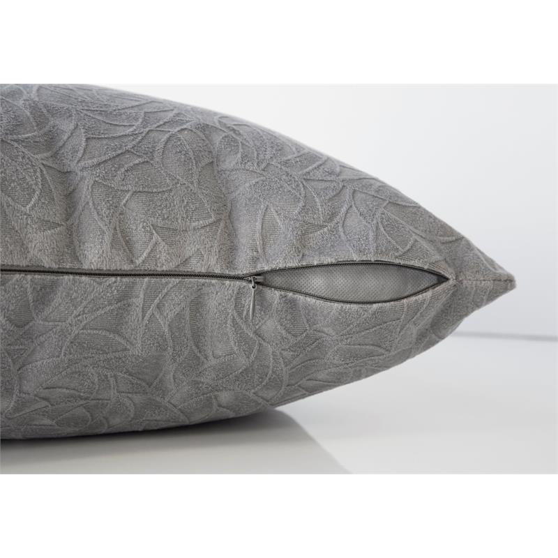 Pemberly Row 18x18 Floral Velvet Accent Throw Pillow in Light Gray