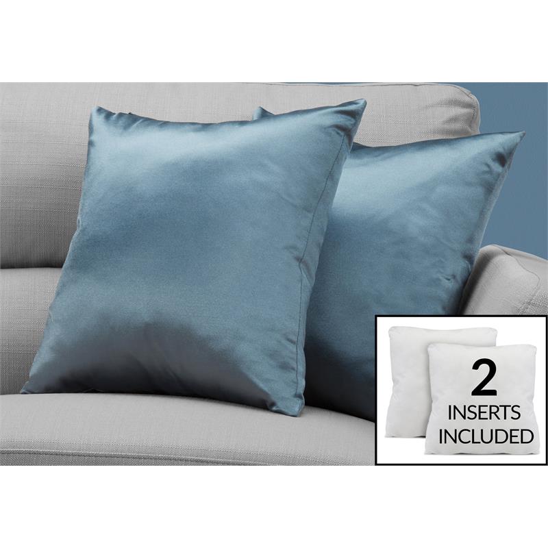 Pemberly Row 18x18 Satin Accent Throw Pillow Set of 2 in Pale Blue