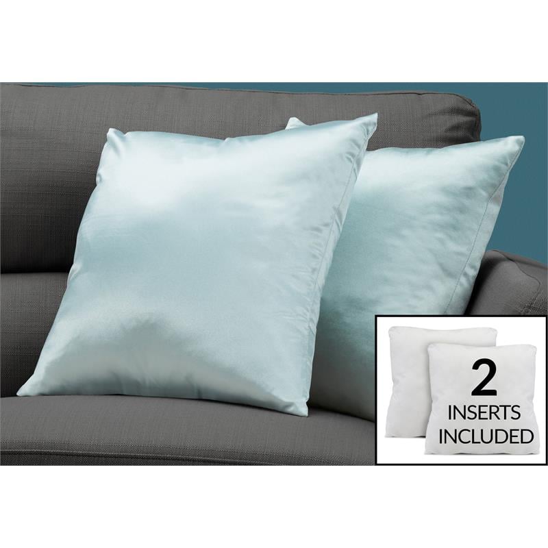 Pemberly Row 18x18 Satin Accent Throw Pillow Set of 2 in Mint Blue