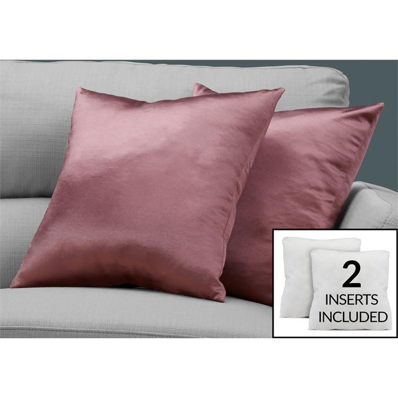 Pemberly Row 18x18 Satin Accent Throw Pillow Set of 2 in Pink