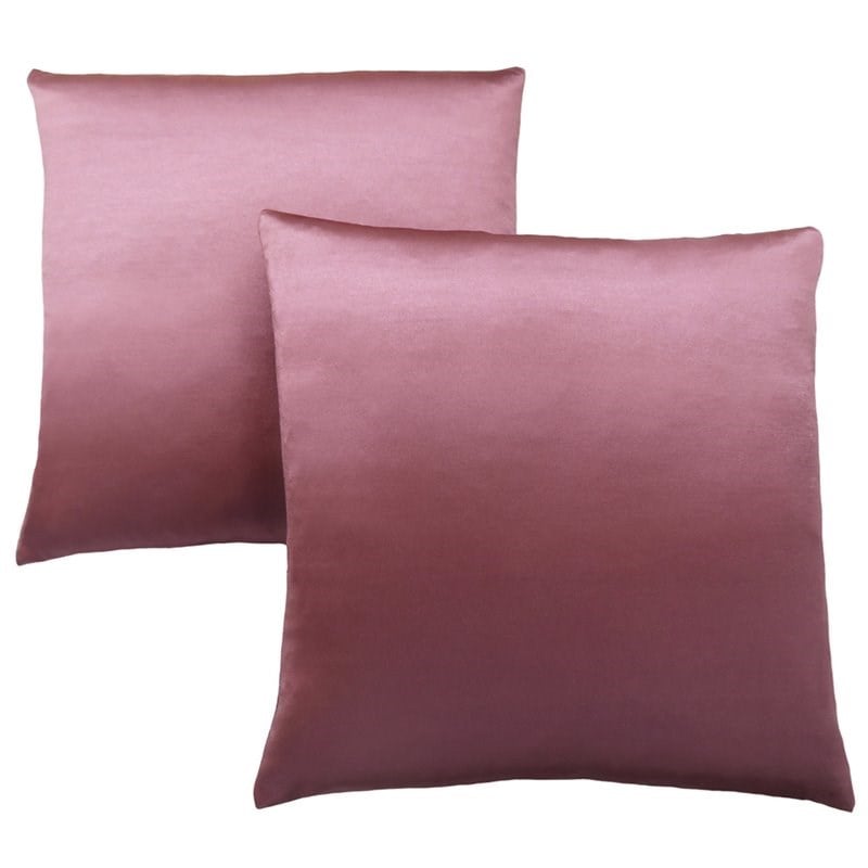 Pemberly Row 18x18 Satin Accent Throw Pillow Set of 2 in Pink