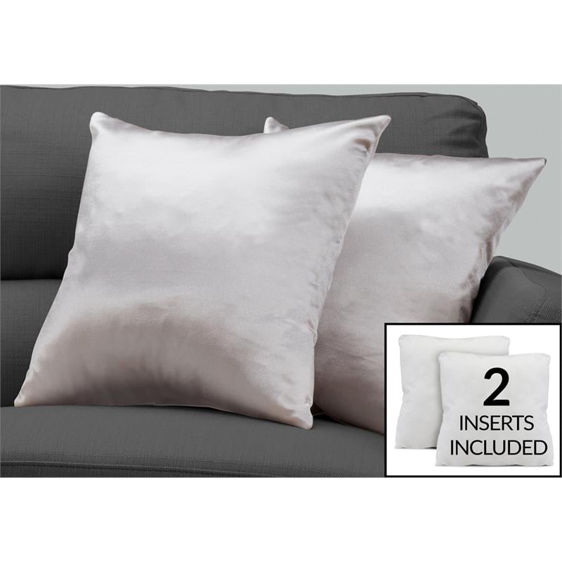 Pemberly Row 18x18 Satin Accent Throw Pillow Set of 2 in Silver