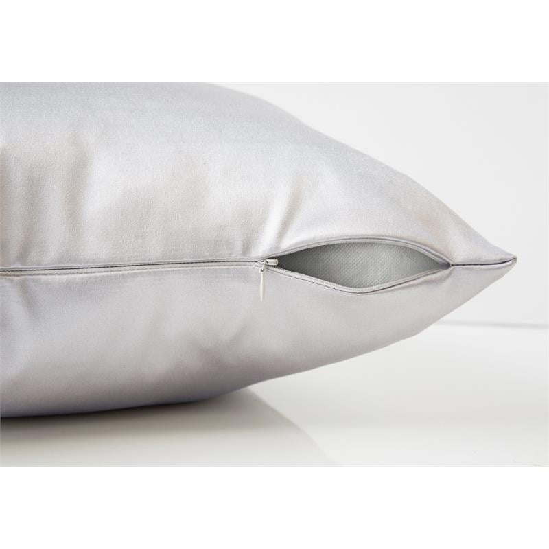 Pemberly Row 18x18 Satin Accent Throw Pillow Set of 2 in Silver