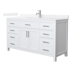 Pemberly Row 60&quot White Single Vanity & White Quartz Top (1-Hole) & Nickel Trim