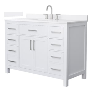 Pemberly Row 48&quot White Single Vanity & White Quartz Top (3-Hole) & Nickel Trim