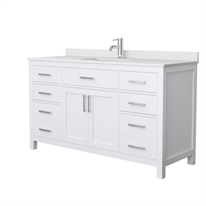 Pemberly Row 60&quot Wood Single Bathroom Vanity in Nickel/White