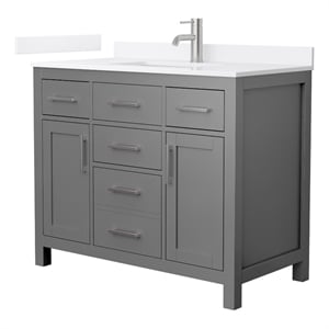 Pemberly Row 42&quot Gray Single Vanity & White Quartz Top (1-Hole) & Nickel Trim