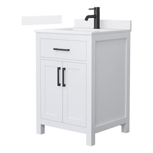 Pemberly Row 24&quot White Single Vanity & White Quartz Top (1-Hole) & Black Trim