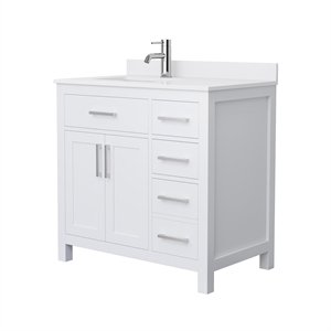 Pemberly Row 36&quot Wood Single Bathroom Vanity in Nickel/White