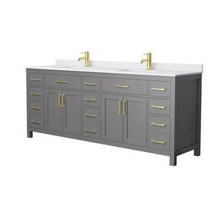 Pemberly Row Birch Wood 84&quot Wood Double Bathroom Vanity in Gray/Gold