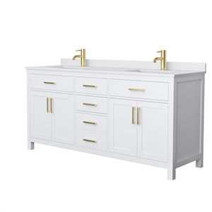 Pemberly Row 72&quot Wood Double Bathroom Vanity in White/Brushed Gold