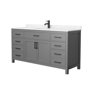 Pemberly Row 66&quot Wood Single Bathroom Vanity in Dark Gray/Black