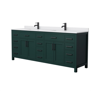 Pemberly Row 84&quot Wood Double Bathroom Vanity in Green/Matte Black