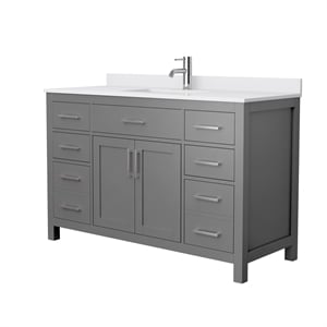 Pemberly Row Birch Wood 54&quot Wood Single Bathroom Vanity in Gray/Nickel