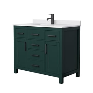 Pemberly Row 42&quot Wood Single Bathroom Vanity in Green/Matte Black