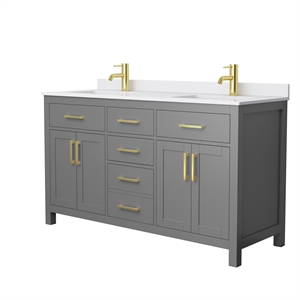 Pemberly Row Birch Wood 60&quot Wood Double Bathroom Vanity in Gray/Gold