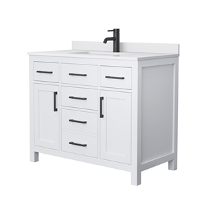Pemberly Row 42&quot Wood Single Bathroom Vanity in White/Matte Black
