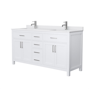 Pemberly Row 66&quot Wood Double Bathroom Vanity in Nickel/White