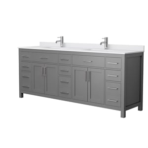 Pemberly Row Birch Wood 84&quot Wood Double Bathroom Vanity in Gray/Nickel