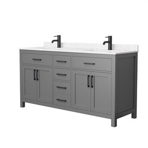 Pemberly Row 66&quot Wood Double Bathroom Vanity in Dark Gray/Black