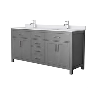 Pemberly Row Birch Wood 72&quot Wood Double Bathroom Vanity in Gray/Nickel