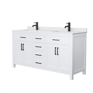 Pemberly Row 66&quot Wood Double Bathroom Vanity in White/Matte Black
