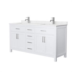 Pemberly Row 66&quot Wood Double Bathroom Vanity in White/Nickel