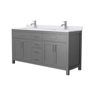 Pemberly Row Birch Wood 66&quot Wood Double Bathroom Vanity in Gray/Nickel