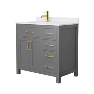 Pemberly Row Birch Wood 36&quot Wood Single Bathroom Vanity in Gray/Gold