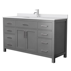 Pemberly Row Birch Wood 60&quot Wood Single Bathroom Vanity in Gray/Nickel