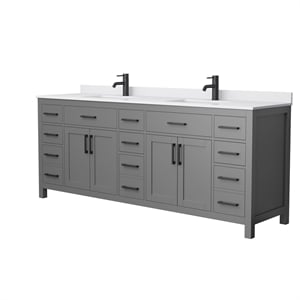 Pemberly Row Birch Wood 84&quot Wood Double Bathroom Vanity in Gray/Black