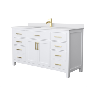 Pemberly Row 60&quot Wood Single Bathroom Vanity in White/Brushed Gold