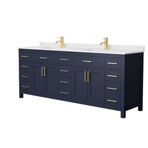 Pemberly Row Birch Wood 84&quot Wood Double Bathroom Vanity in Blue/Gold
