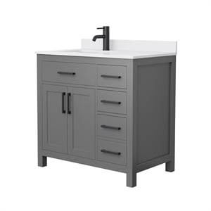Pemberly Row Birch Wood 36&quot Wood Single Bathroom Vanity in Gray/Black