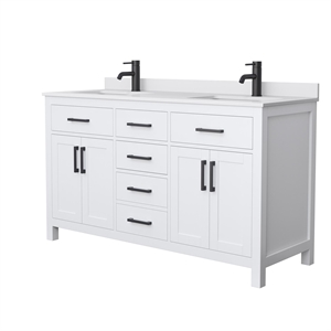 Pemberly Row 60&quot Wood Double Bathroom Vanity in White/Matte Black