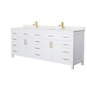 Pemberly Row Birch Wood 84&quot Wood Double Bathroom Vanity in White/Gold