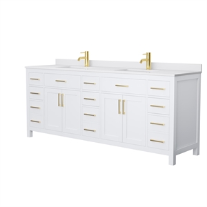Pemberly Row 84&quot Wood Double Bathroom Vanity in White/Brushed Gold