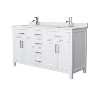 Pemberly Row 60&quot Wood Double Bathroom Vanity in Nickel/White