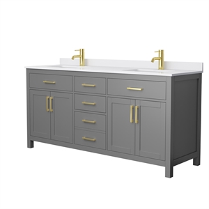 Pemberly Row Birch Wood 72&quot Wood Double Bathroom Vanity in Gray/Gold