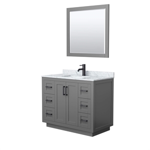 Pemberly Row 42&quot Wood&Carrara Single Bathroom Vanity in Gray/Black