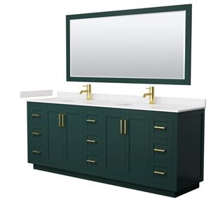 Pemberly Row 84&quot Marble Double Bathroom Vanity in Green/Gold
