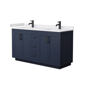 Pemberly Row 60&quot Wood Double Bathroom Vanity in Blue/Matte Black